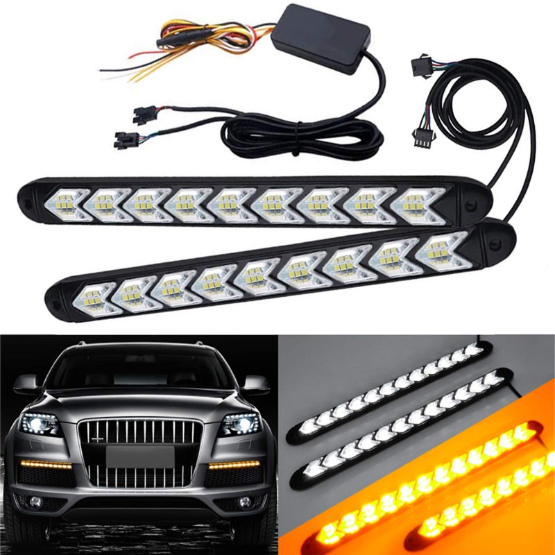 SOCAL-LED LIGHTING شريط إضاءة LED SOCAL-LED Arrow LED DRL Switchback 10" (25 سم) 12 فولت إشارات انعطاف متتابعة، لونين كهرماني وأبيض، عبوة من 2 - Image 1